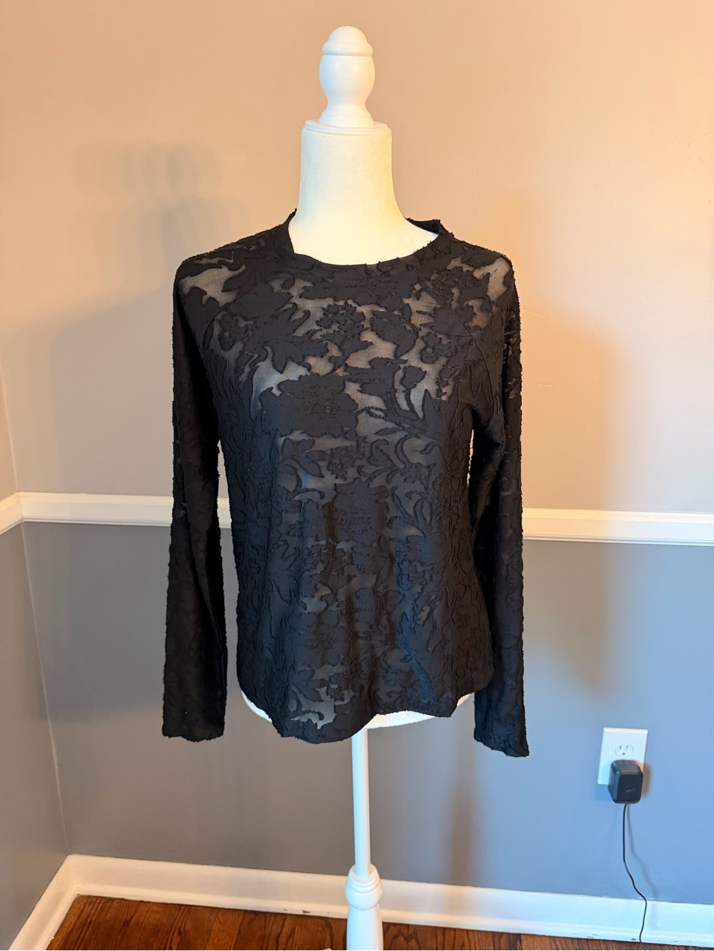 Splendid Black Lace V-Neck Top